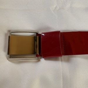 Olga Santini Genuine Leather Wide Shiny Red Belt with Unique Closure!